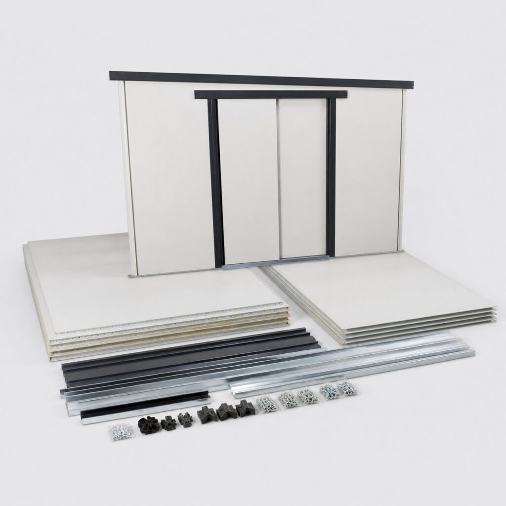 Abri de jardin en kit fin de série avec visserie sur fond gris clair