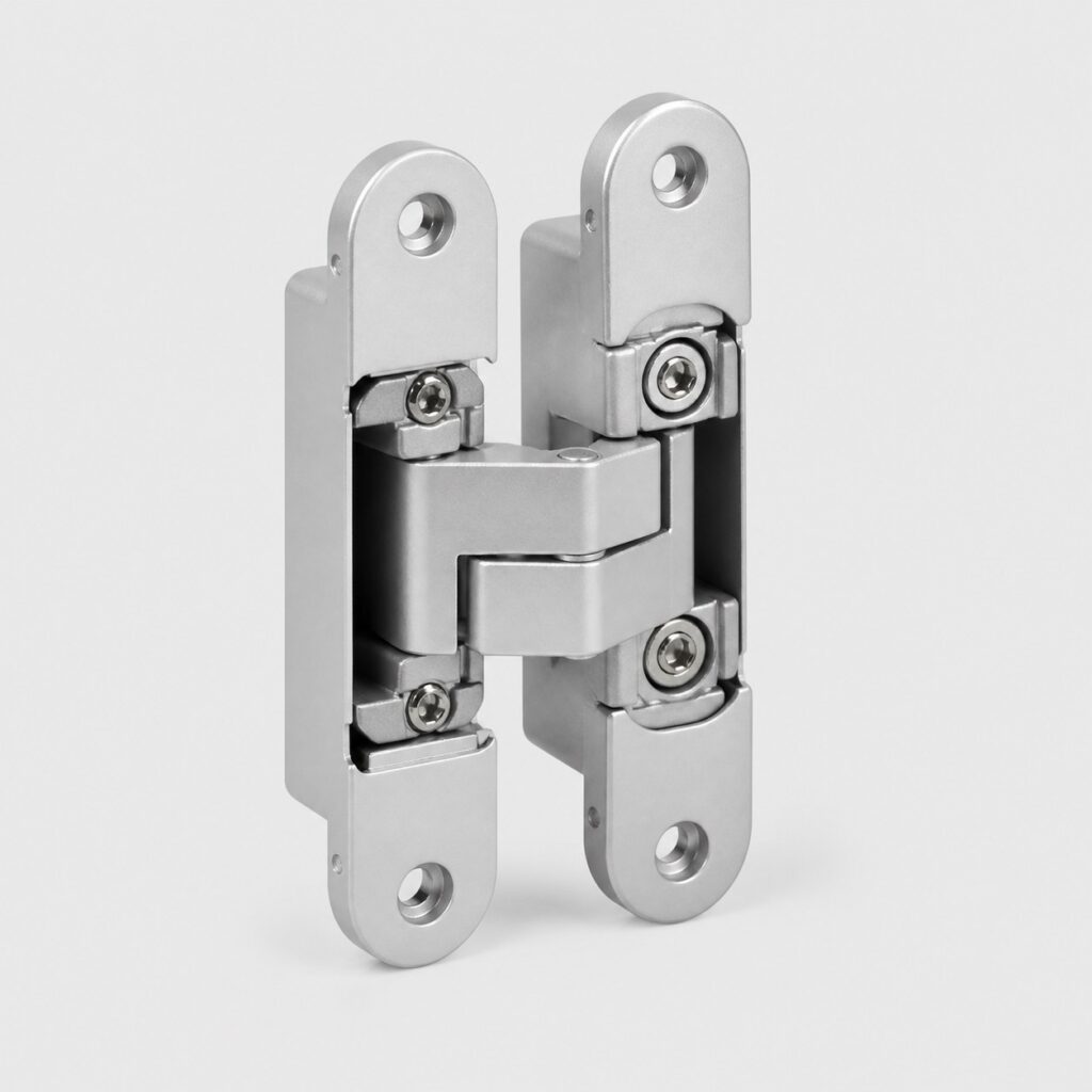 Charnière de porte invisible à réglage sur trois axes sur fond gris clair