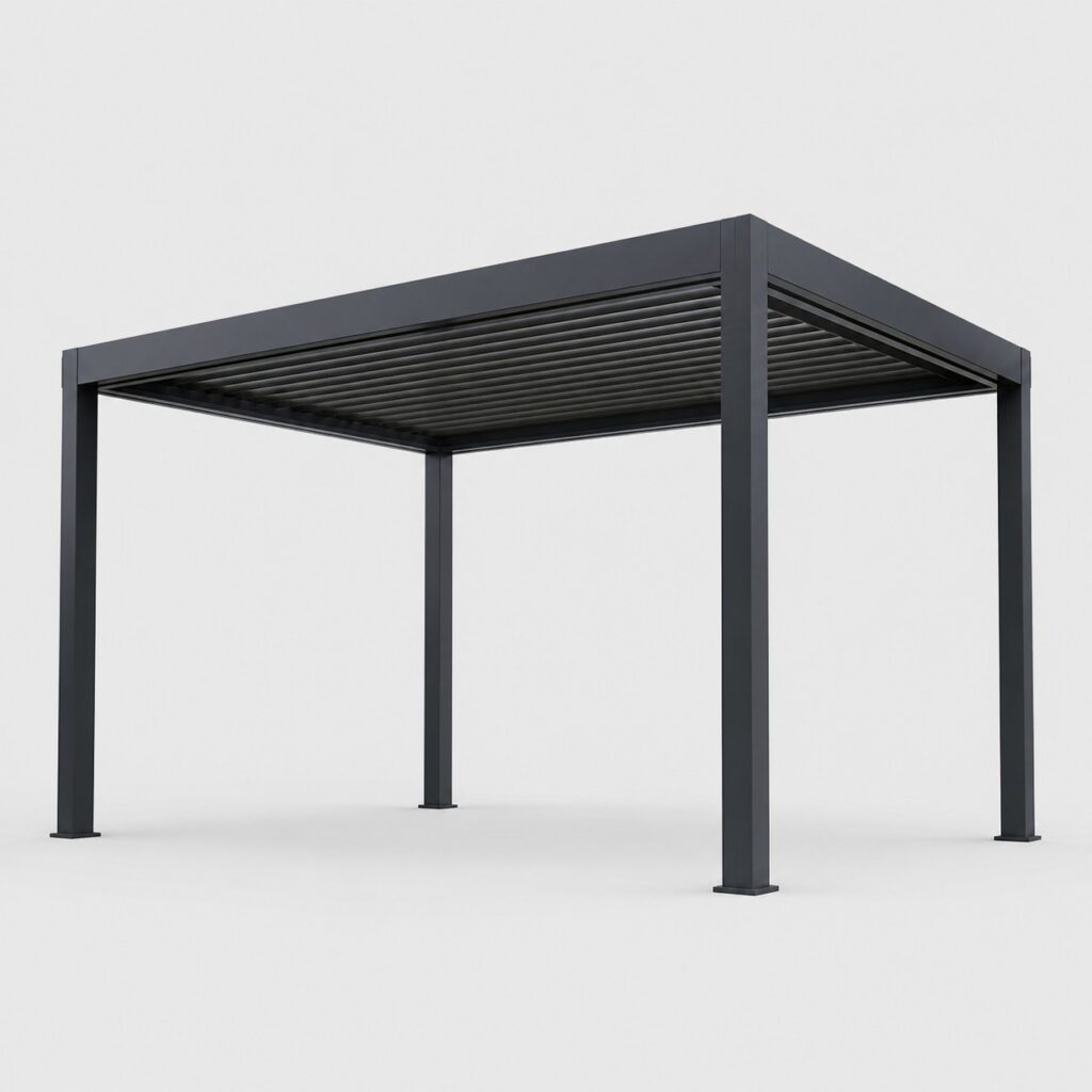 Pergola bioclimatique anthracite 4x3 m à lames orientables sur fond clair