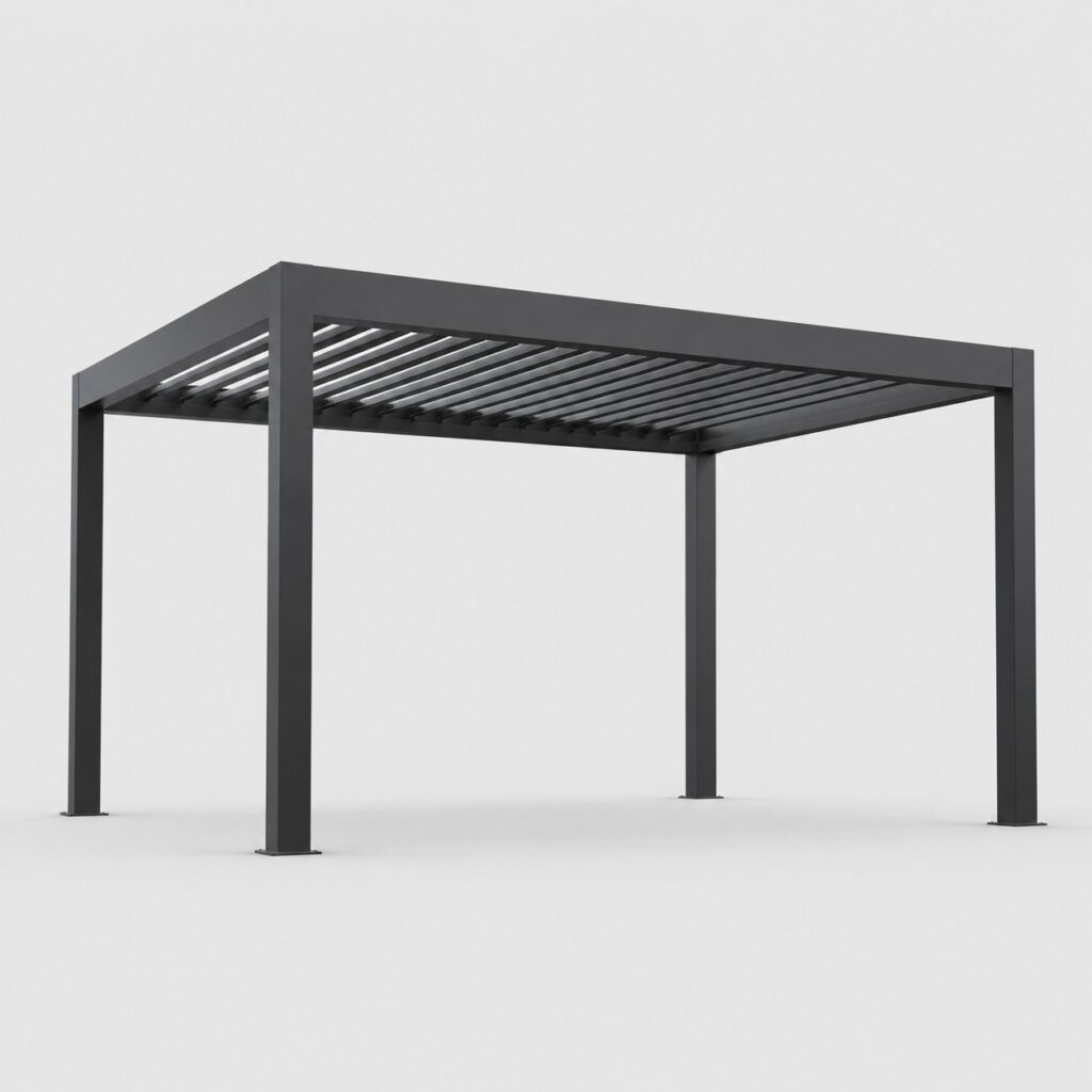 Pergola bioclimatique 5x3 m anthracite à lames orientables sur fond clair
