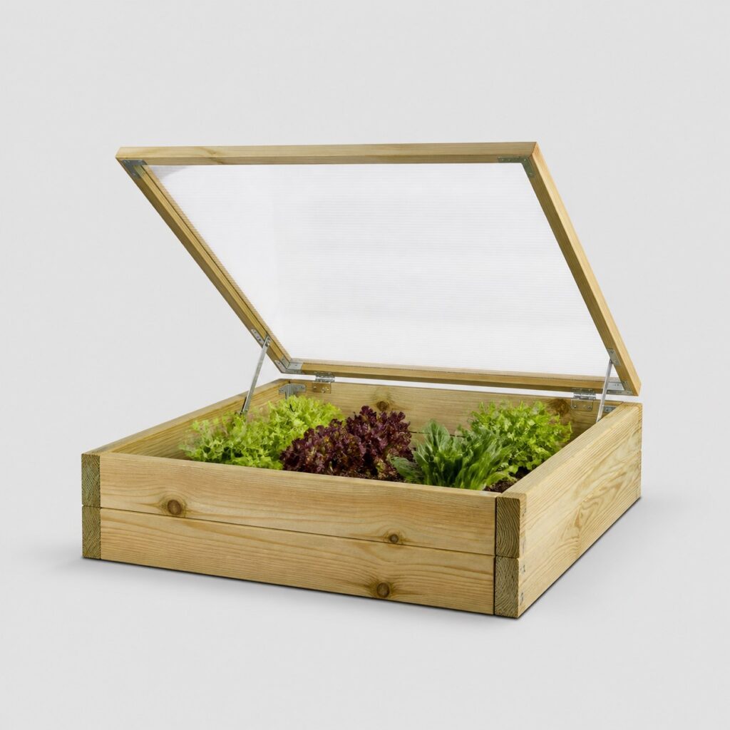 Petit chassis de couche en bois avec couvercle transparent, vue produit