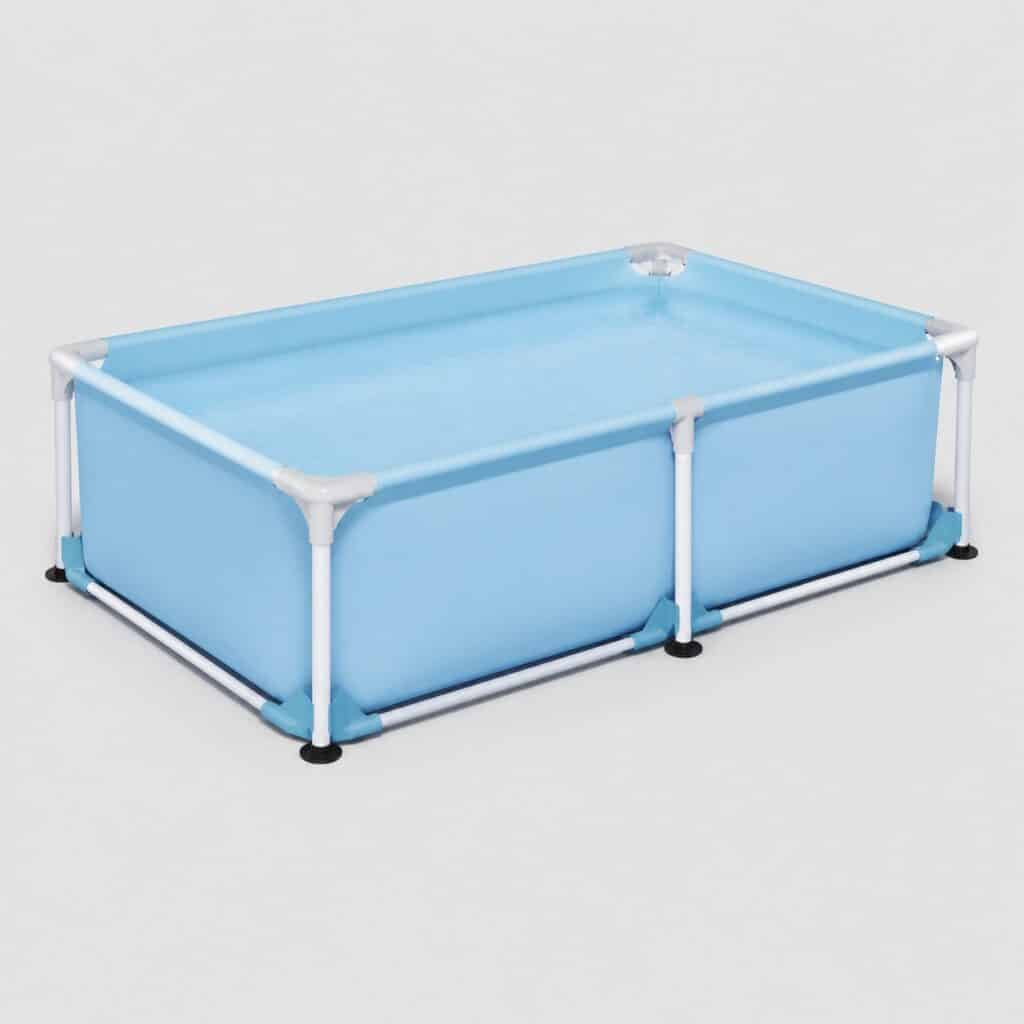 Piscine rectangulaire compacte a paroi basse sur fond gris clair