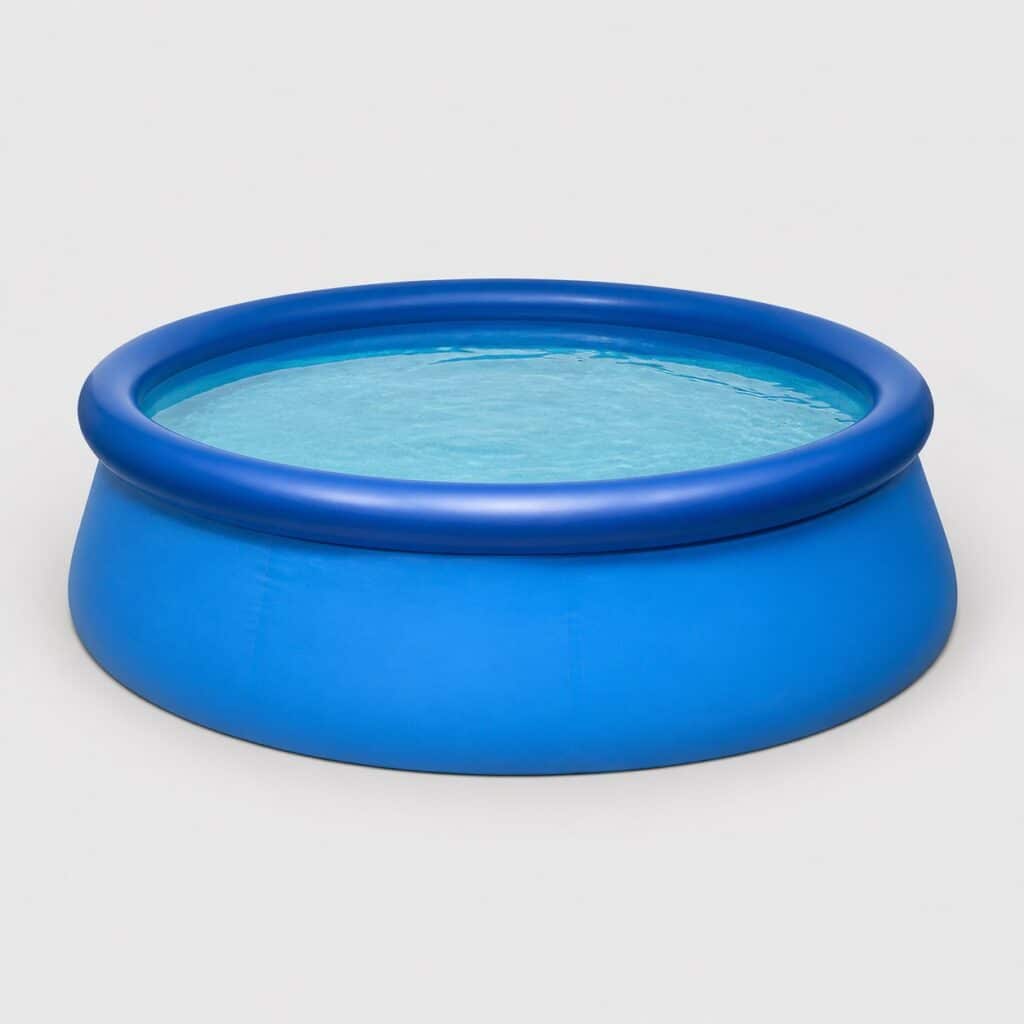 Piscine ronde autoportante a boudin gonflable sur fond gris clair