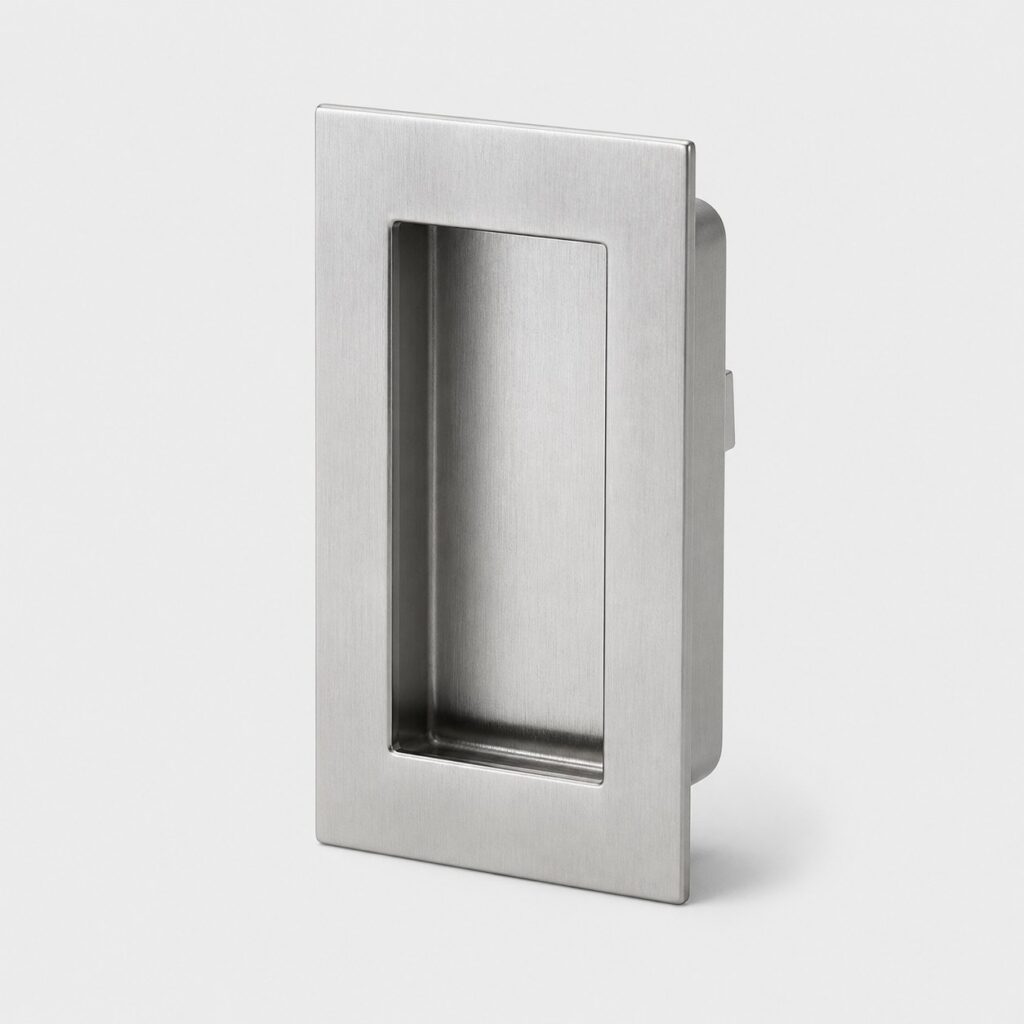 Poignee a cuvette encastree en inox brosse pour porte coulissante