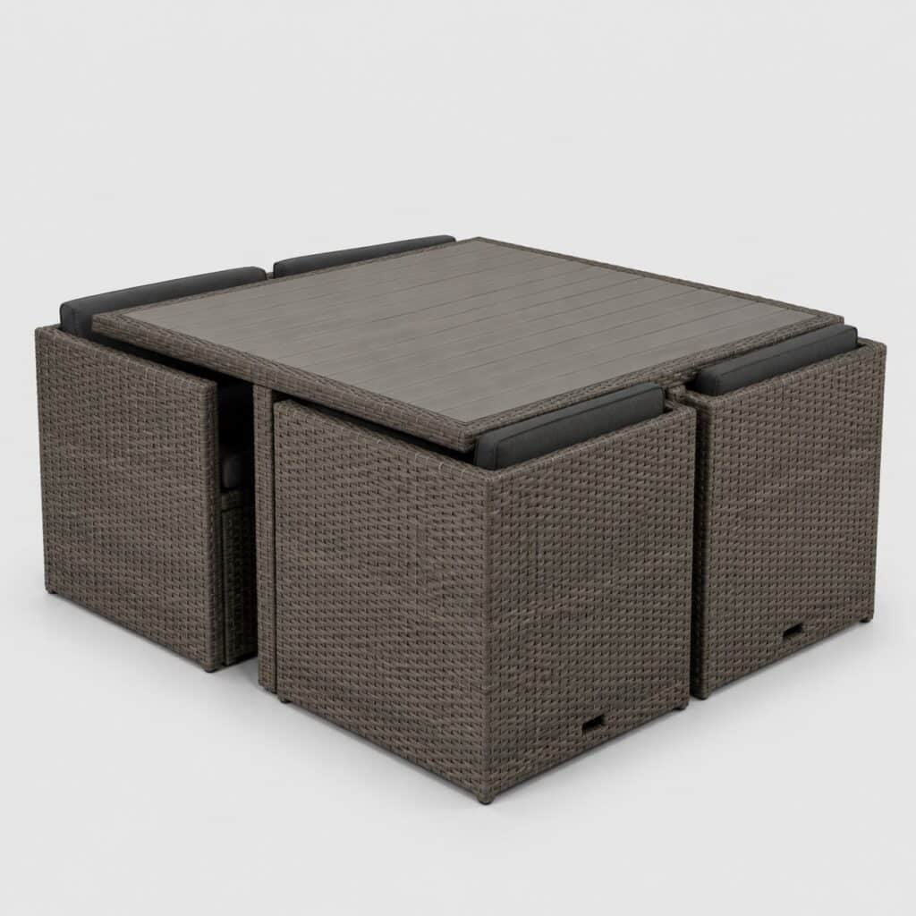 Salon de jardin encastrable en bloc compact anthracite sur fond gris clair