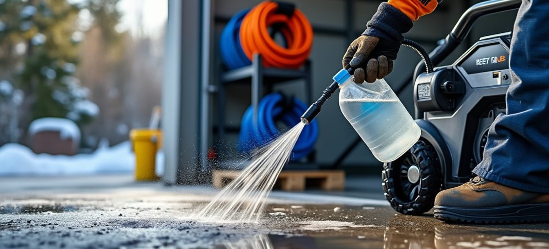 découvrez comment hiverner votre nettoyeur haute pression efficacement grâce à nos conseils pour la purge, l'utilisation d'antigel et le rangement adapté.