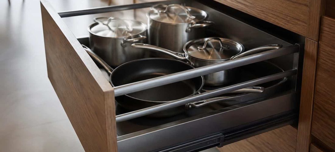 découvrez comment un tiroir casserolier améliore l'accessibilité aux ustensiles lourds, facilitant leur rangement et utilisation en cuisine.